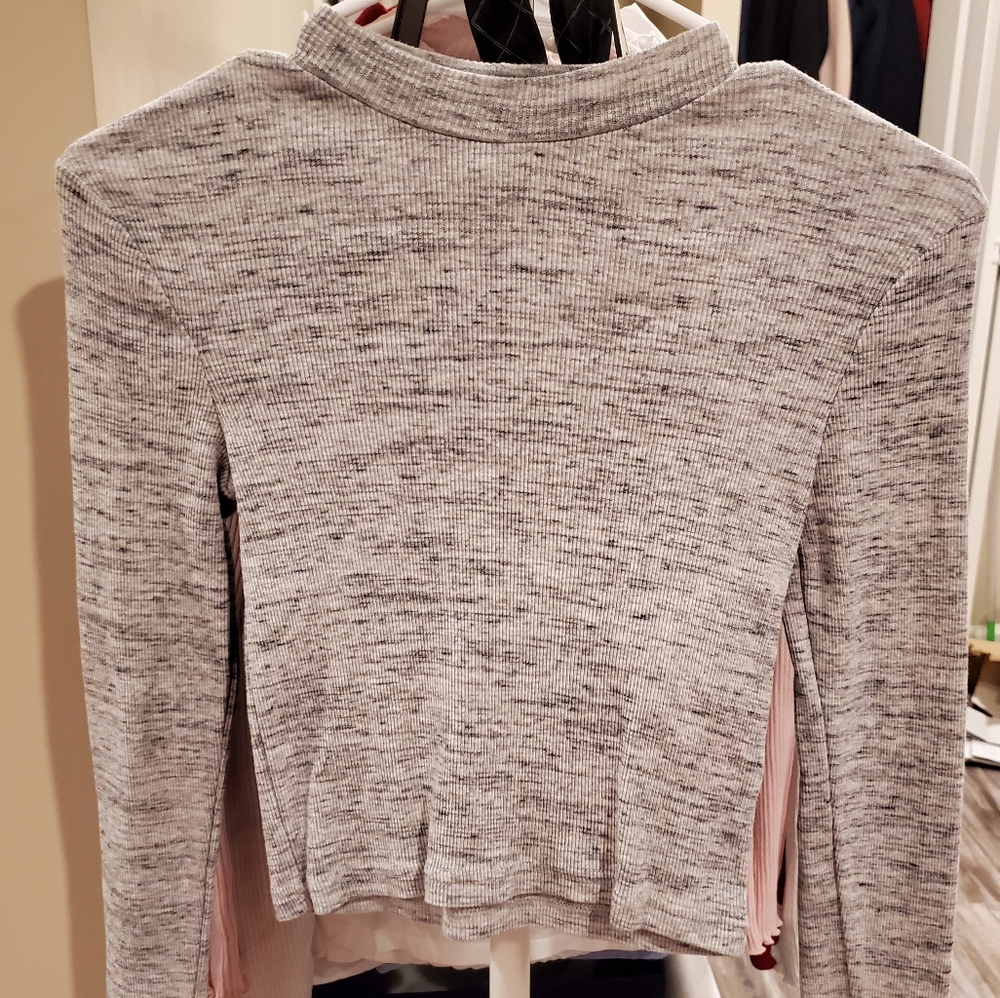 Cropped long sleeves mock neck top